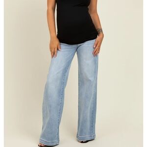 Women's Light Blue Wide-Leg Maternity Jeans
